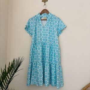 SSYS The Eliza Ruffle Collar Tiered A-Line Dress Large Blue Lattice